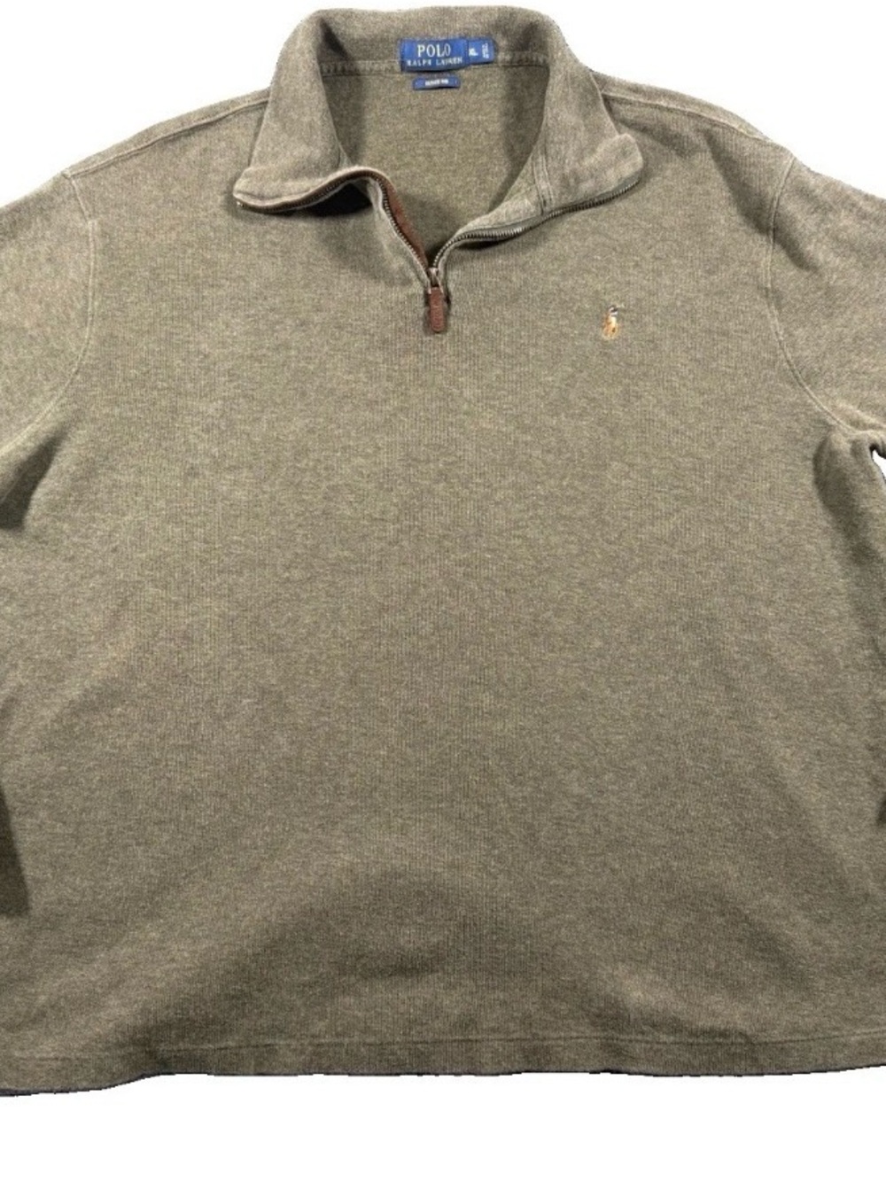 Polo Ralph Lauren Estate Rib Quarter Zip Pullover Olive Green XL Cotton Sweater